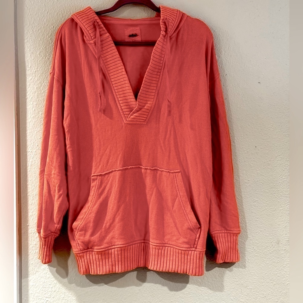 AERIE DOWN-TO-EARTH HENLEY HOODIE Washed Tangerine size XS - Picture 6 of 17